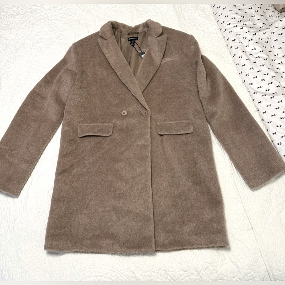 NWT Pretty little Thing Faux Fur Brownish Tan Oversized Trench Coat 🩷 Size 6